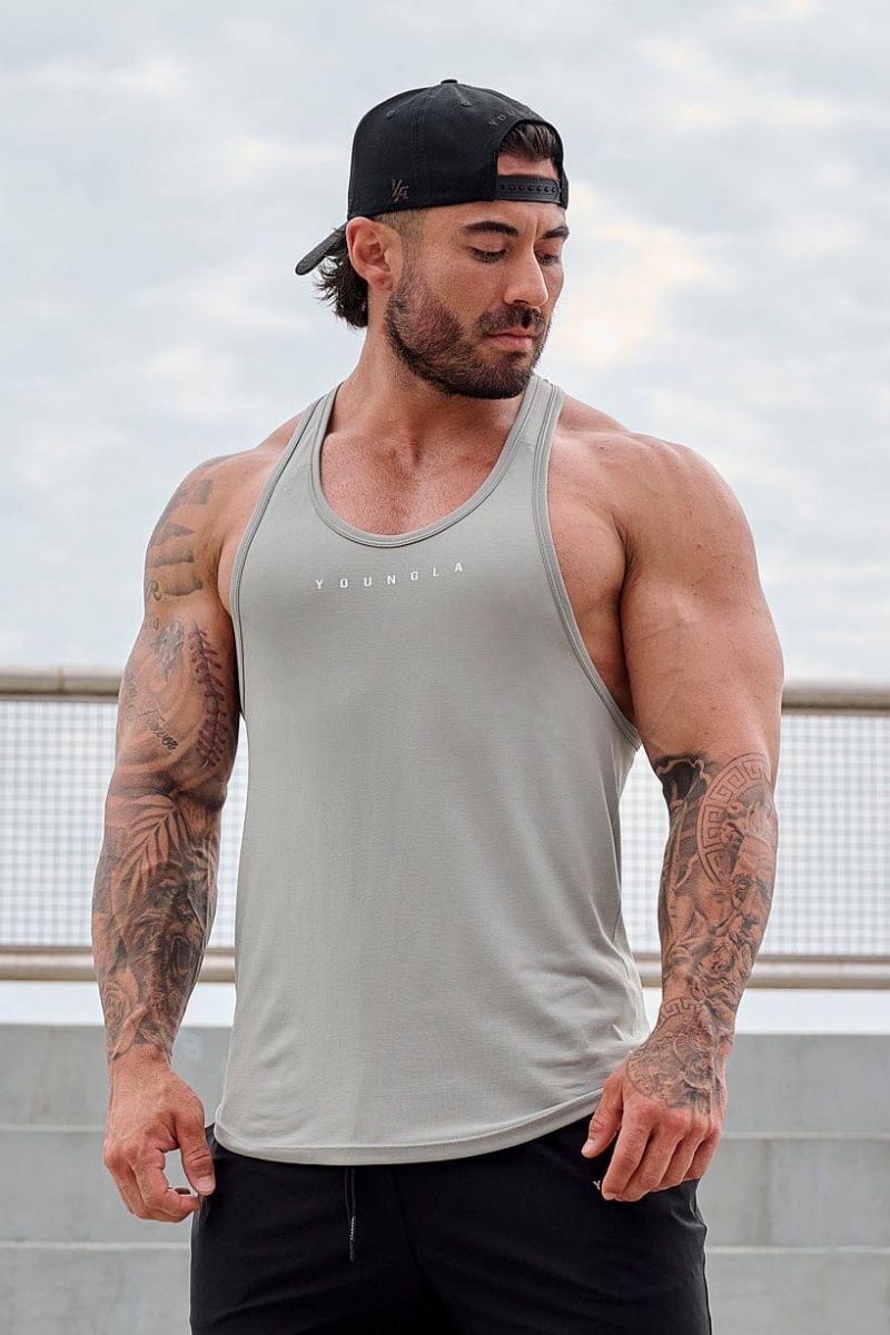 Men\'s YoungLA 342 - New Gen Compression Stringers Tanks Light Grey | 058-GPAKMY