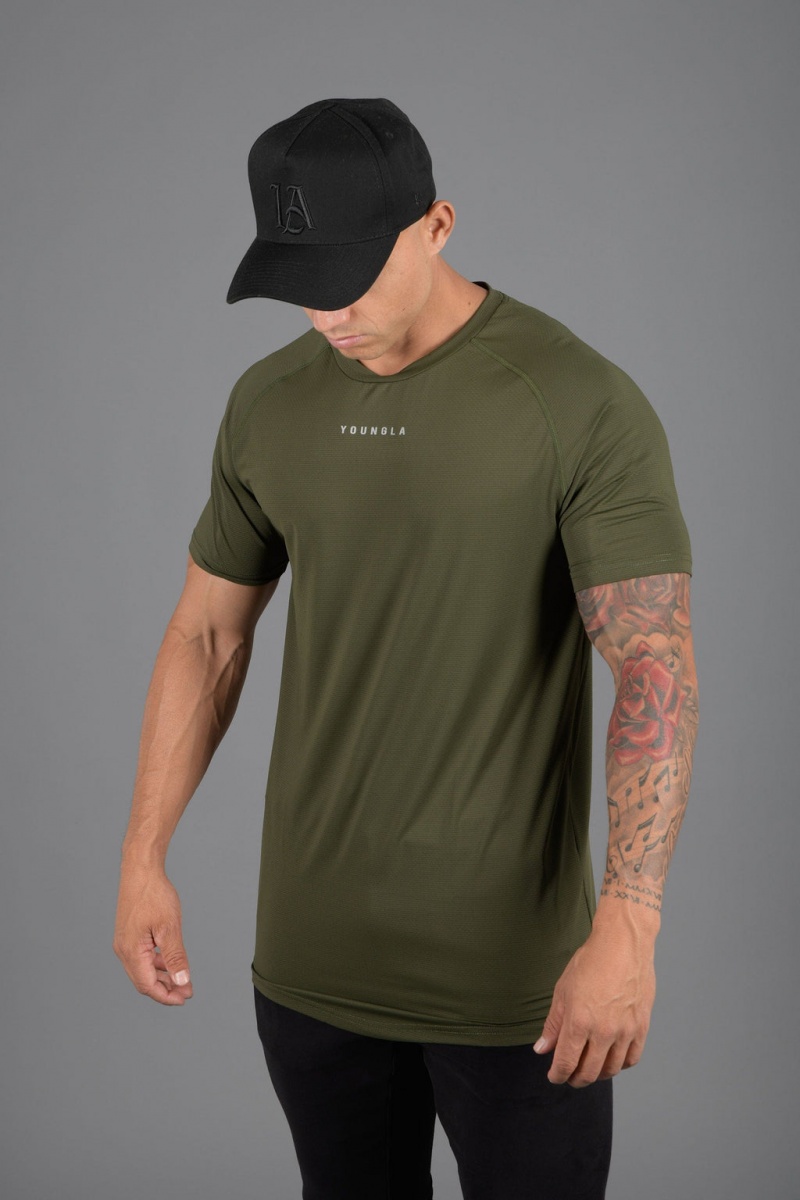 Men\'s YoungLA 440 Performance Line Short Sleeve Shirts Olive | 905-PGUVJS