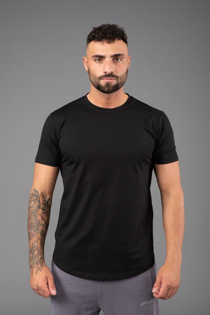 Men\'s YoungLA 459 Monochrome Fitted T Shirts Black | 485-SONWHI