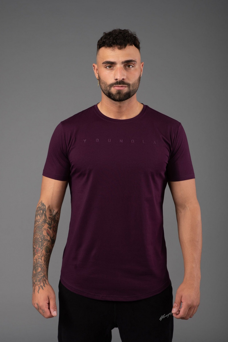 Men\'s YoungLA 459 Monochrome Fitted T Shirts Burgundy | 067-ECXMQA