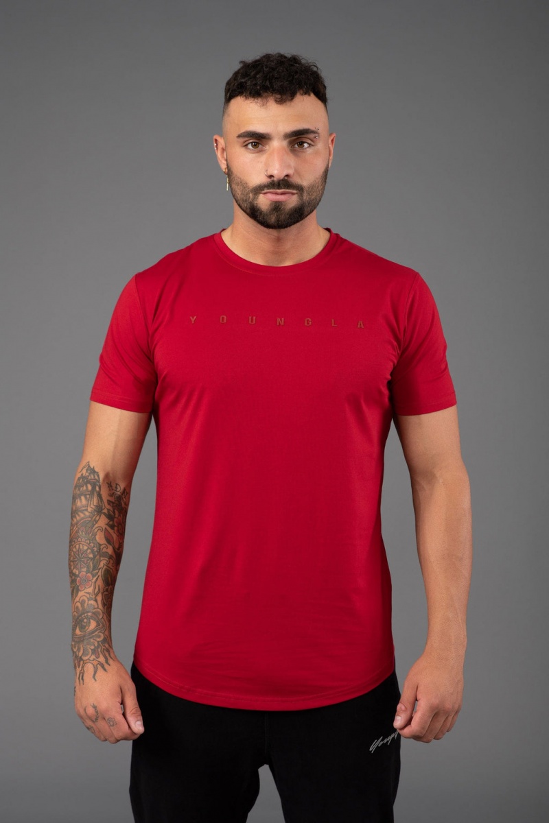 Men\'s YoungLA 459 Monochrome Fitted T Shirts Red | 163-JAUWKX