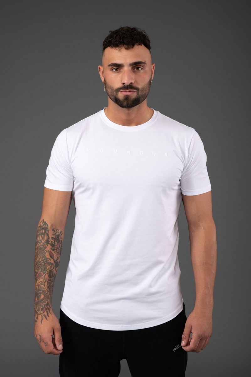 Men\'s YoungLA 459 Monochrome Fitted T Shirts White | 785-BOFHGX