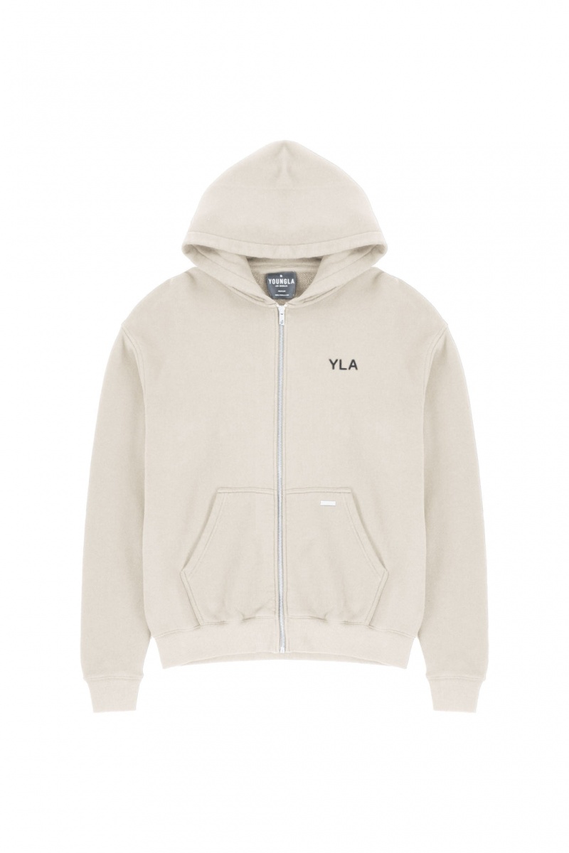 Men\'s YoungLA 515 Monarch Zip-up Hoodie Cream | 753-ZIDRGW