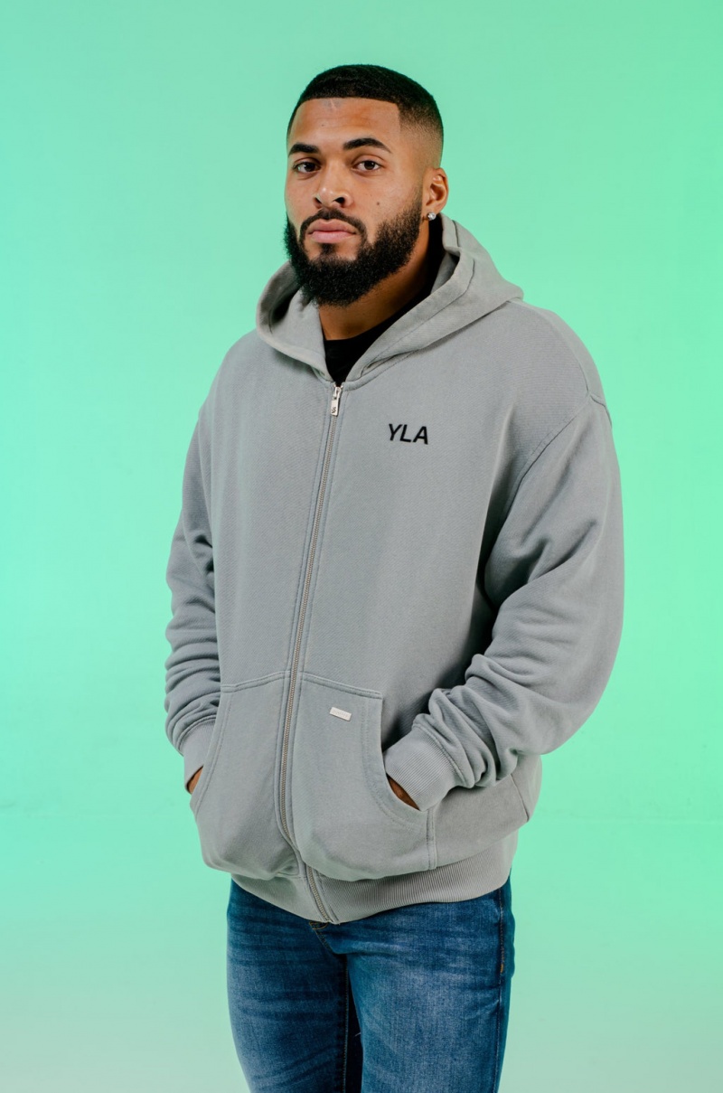 Men\'s YoungLA 515 Monarch Zip-up Hoodie Grey | 415-SCOUDK