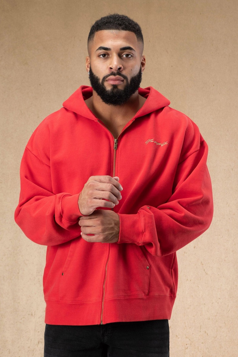 Men\'s YoungLA 546 Rivet Zipups Hoodie Red | 840-TJPLFI