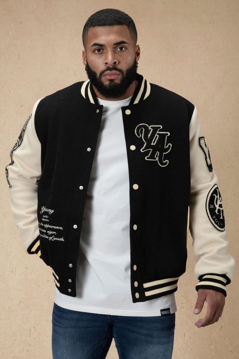 Men\'s YoungLA 550 Lah Letterman Jackets Black | 809-UMXVWE