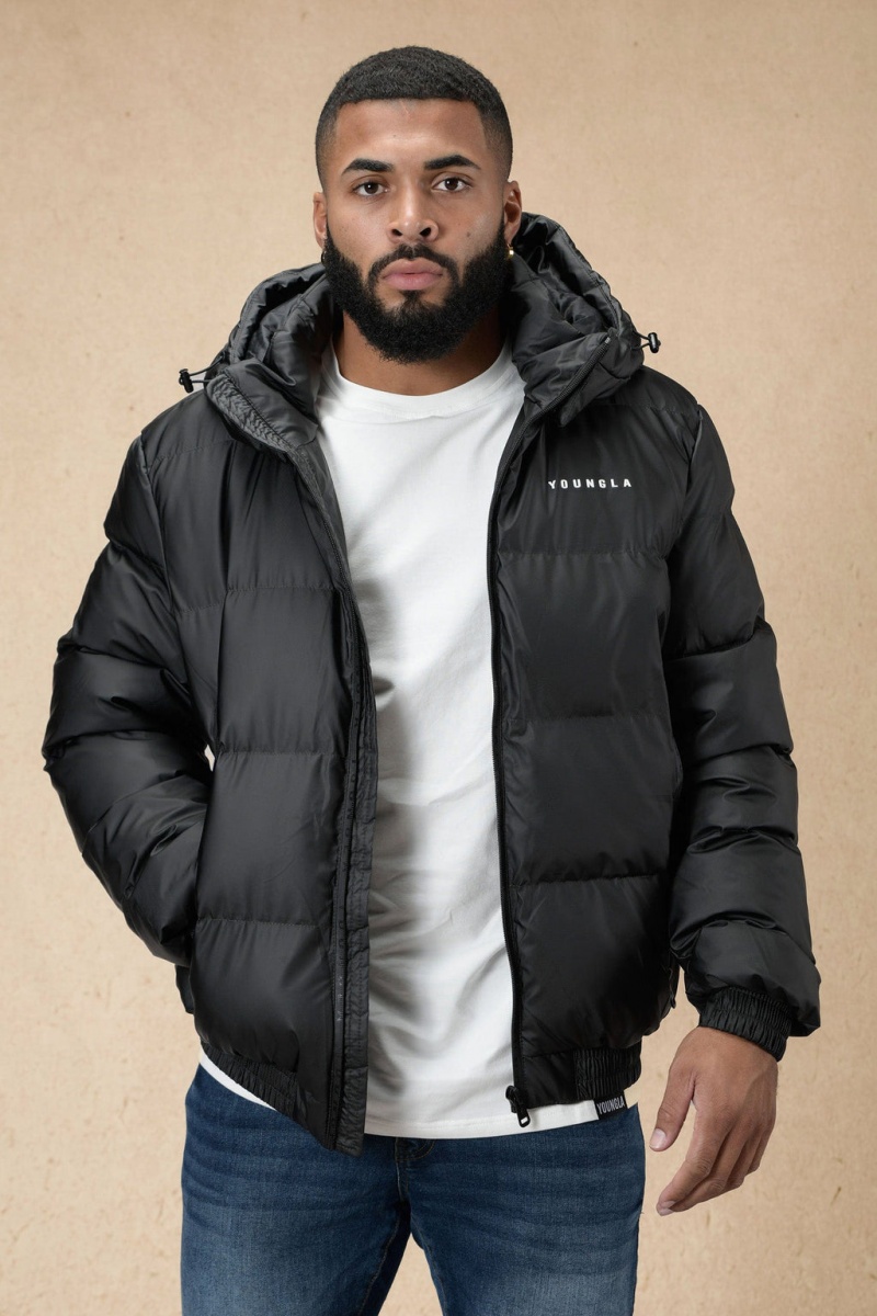 Men\'s YoungLA 554 Brooklyn Puffer Jacket Jackets Black | 758-PAYFWJ