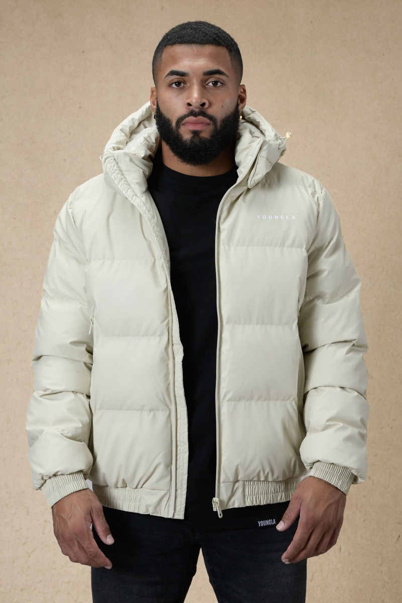 Men\'s YoungLA 554 Brooklyn Puffer Jacket Jackets White | 391-MFIRET