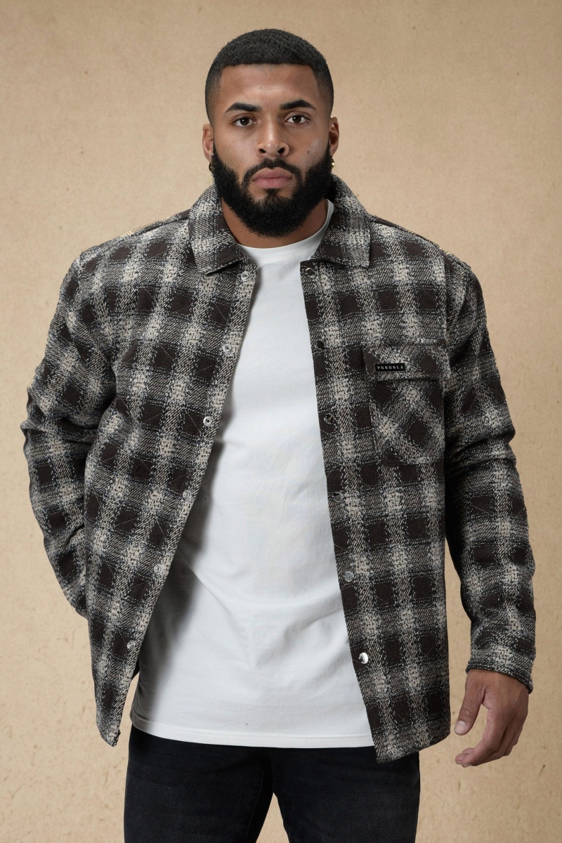 Men\'s YoungLA 556 High Profile Flannel Jacket Jackets Brown | 293-LHISAU