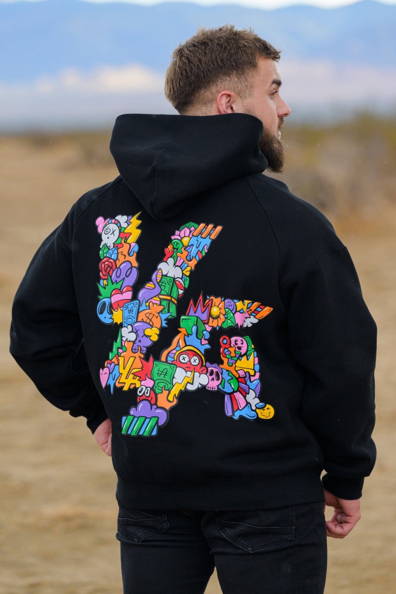 Men's YoungLA 560 Trippy Logos Hoodie Black | 803-QJZYNV