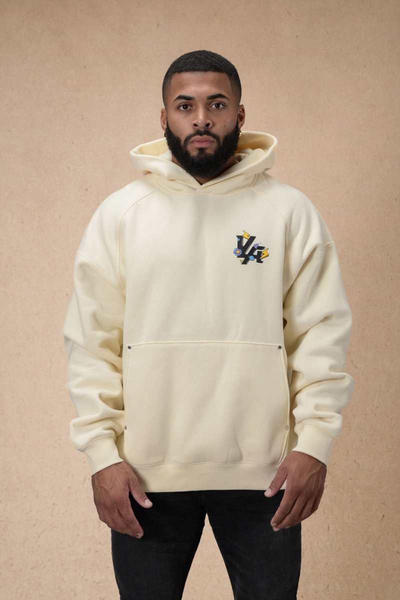 Men\'s YoungLA 560 Trippy Logos Hoodie Cream | 216-RYZQWK