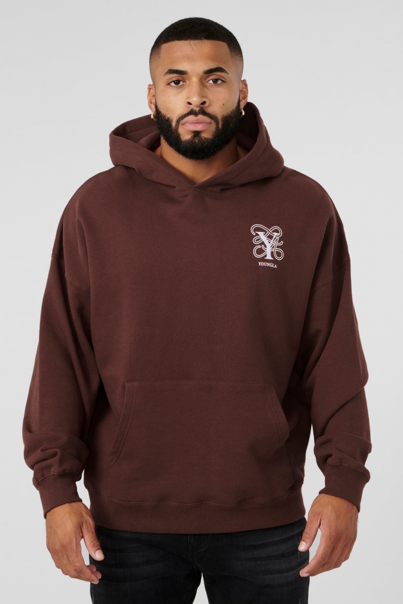 Men\'s YoungLA 564 Gems Hoodie Brown | 973-ZLWKHM