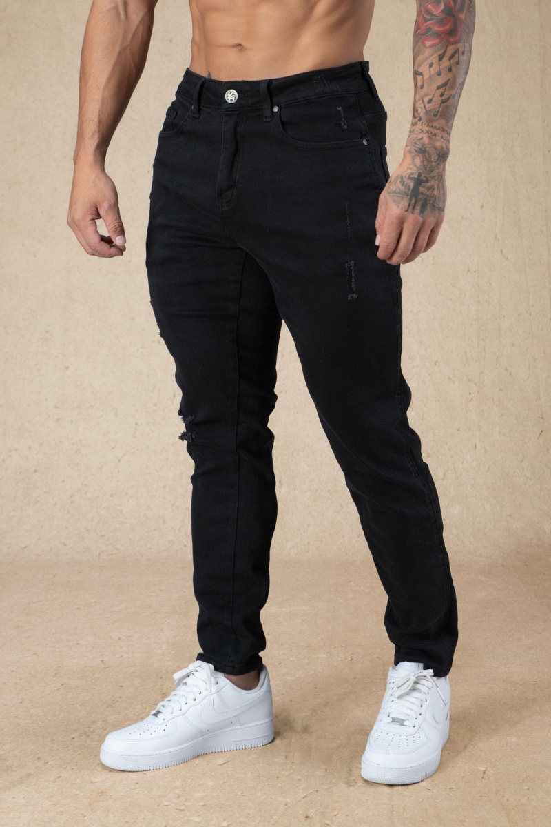 Men\'s YoungLA 607 Tailored Slim Fit Jeans Black | 951-KSZMIH