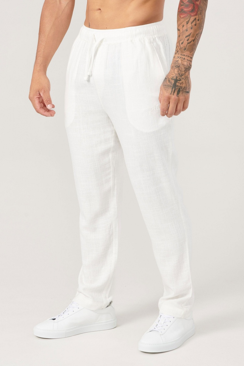 Men\'s YoungLA 621 - Simply Linen Pants White | 397-XCARLW