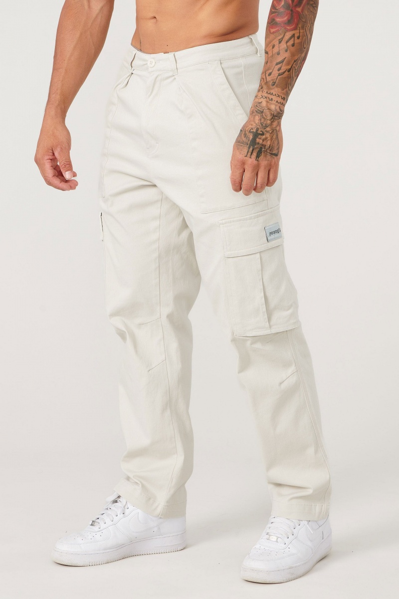 Men\'s YoungLA 627 Convoy Cargo Pants White | 245-NARGWD