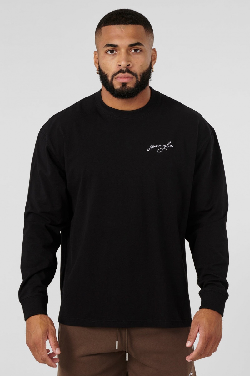 Men\'s YoungLA 805 Essential Longsleeves Sweatshirt Black | 950-TLKRCO