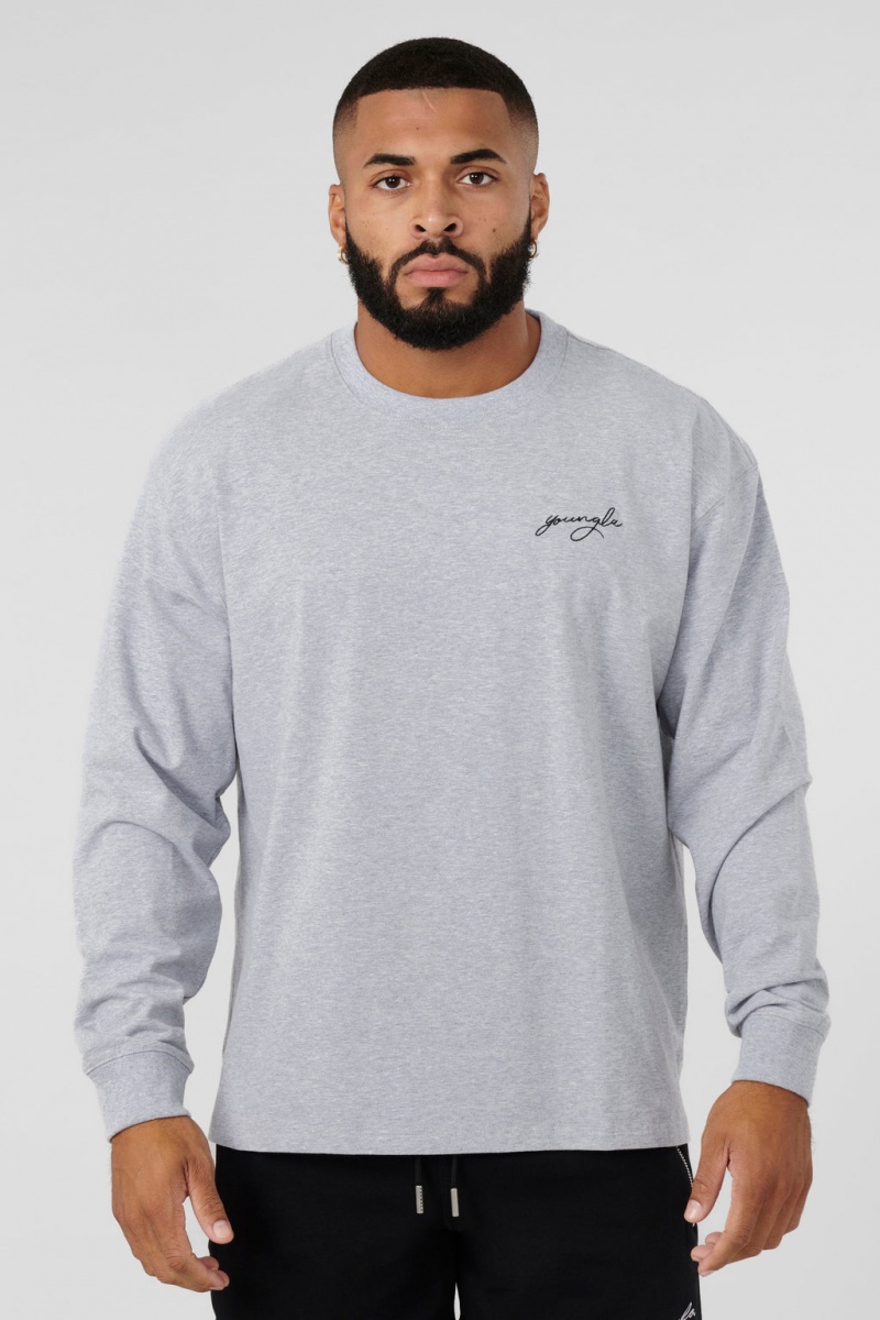 Men\'s YoungLA 805 Essential Longsleeves Sweatshirt Grey | 594-FCSGNJ