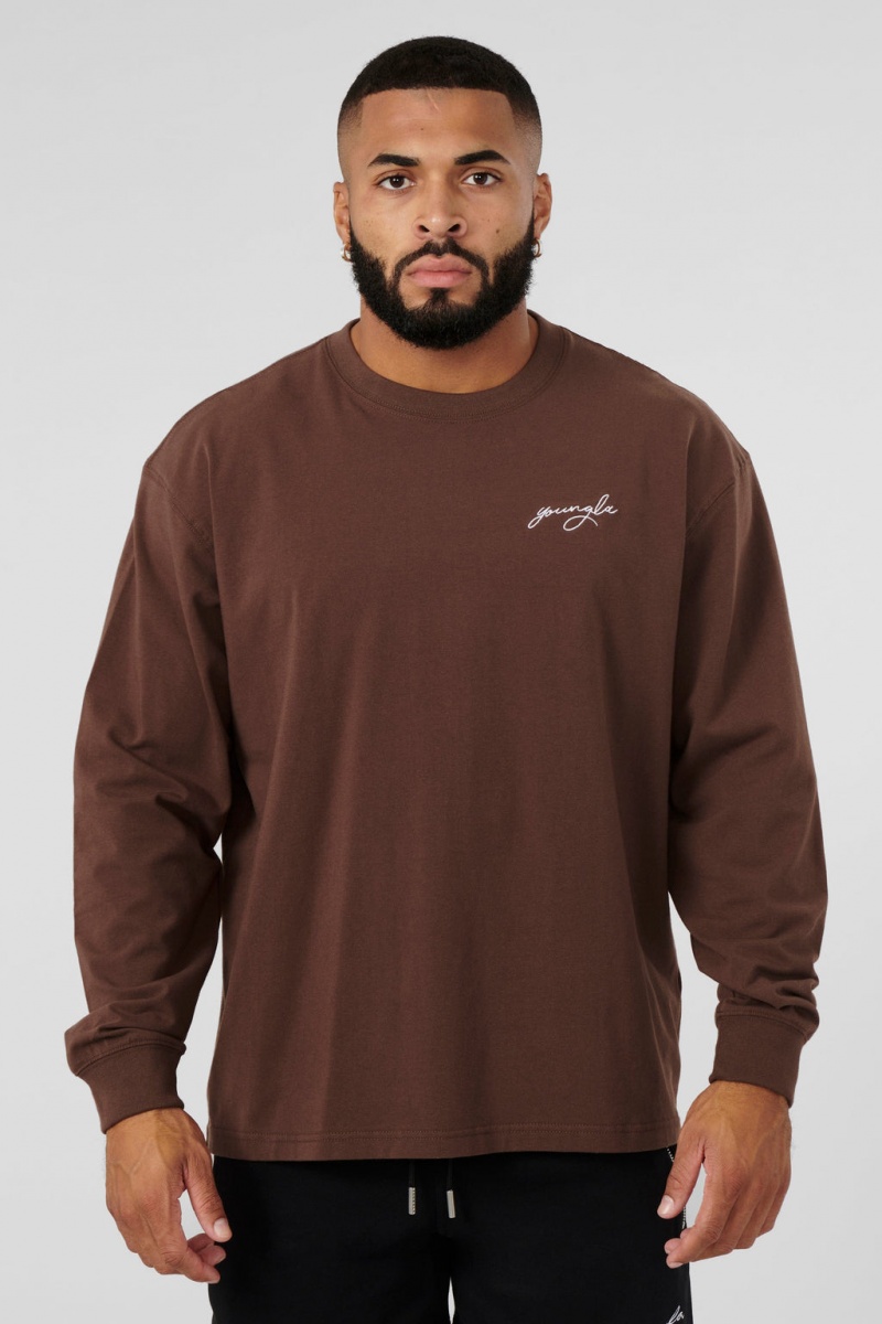 Men\'s YoungLA 805 Essential Longsleeves Sweatshirt Brown | 954-ODWPRF