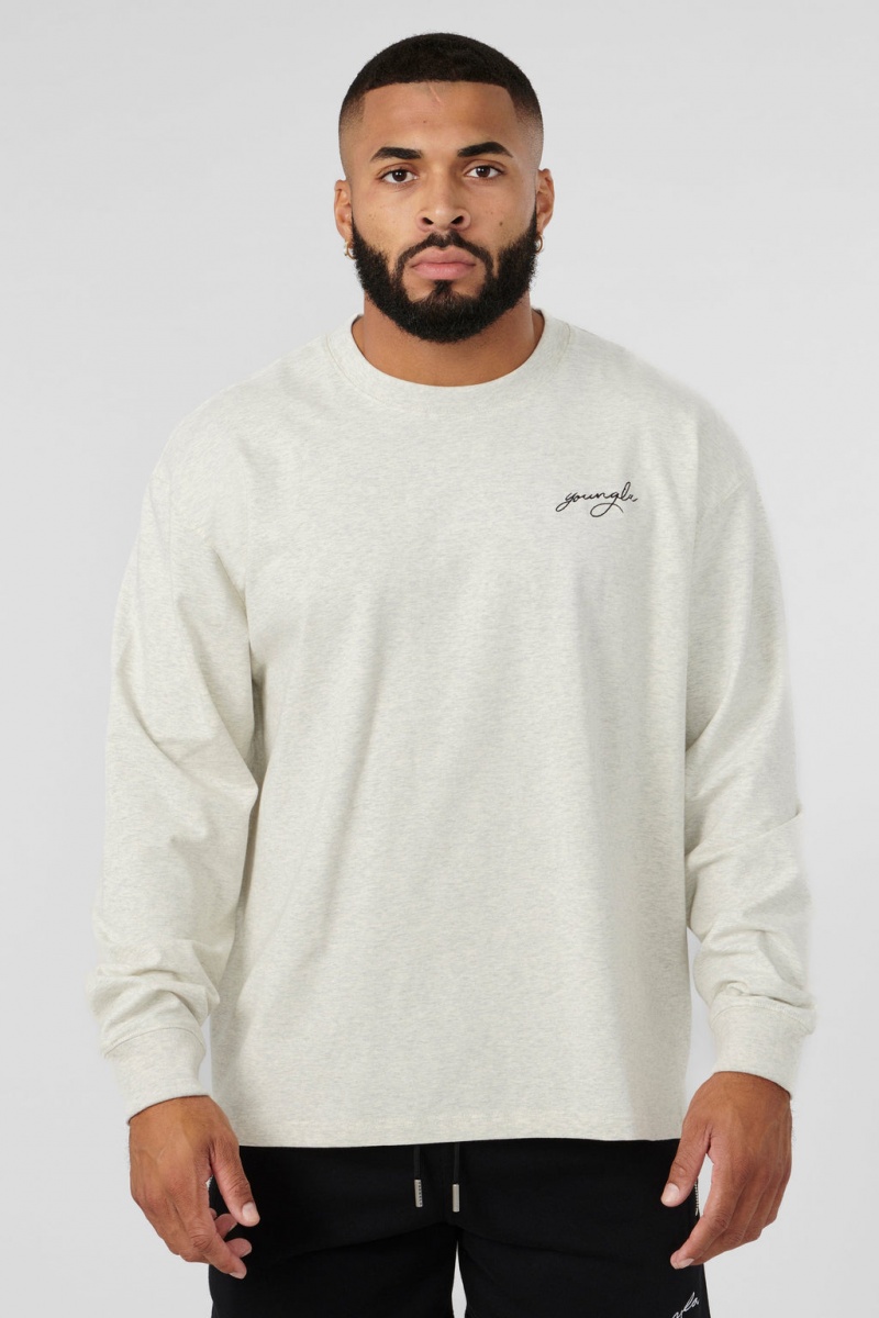 Men\'s YoungLA 805 Essential Longsleeves Sweatshirt Cream | 193-PKNHCY