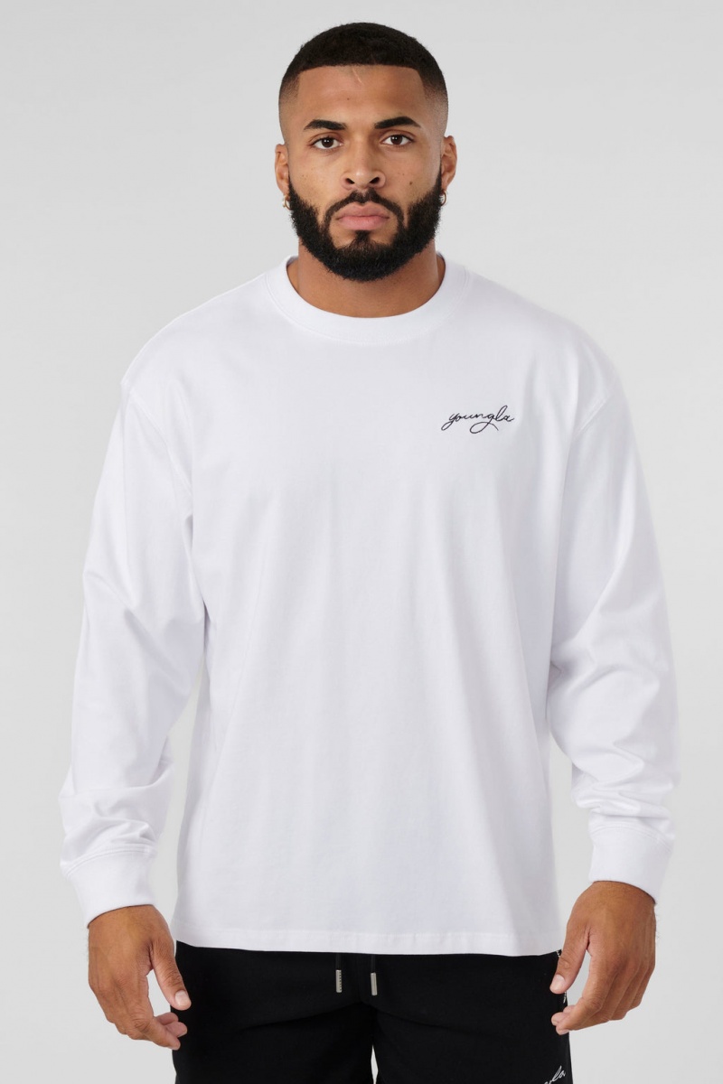 Men\'s YoungLA 805 Essential Longsleeves Sweatshirt White | 328-GYNILK