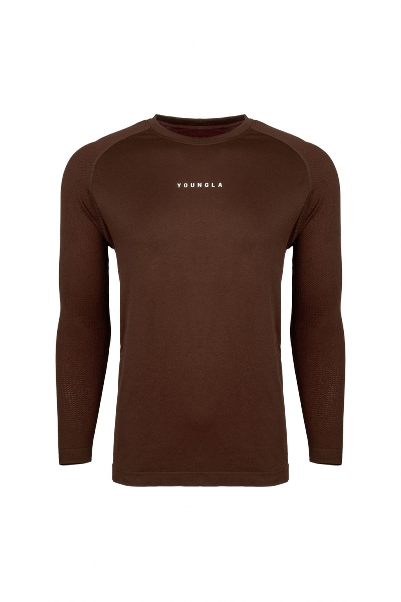 Men\'s YoungLA 823 New Gen Compression Longsleeves Shirts Brown | 867-GXRTNM