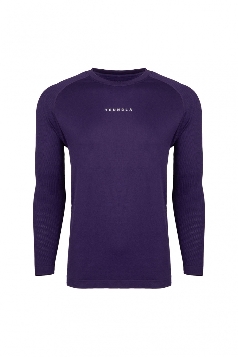 Men\'s YoungLA 823 New Gen Compression Longsleeves Shirts Dark Purple | 105-CQJKZD