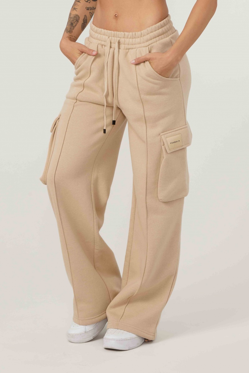 Women\'s YoungLA W216 - Cargo Fleece Joggers Beige | 851-HLSMIW