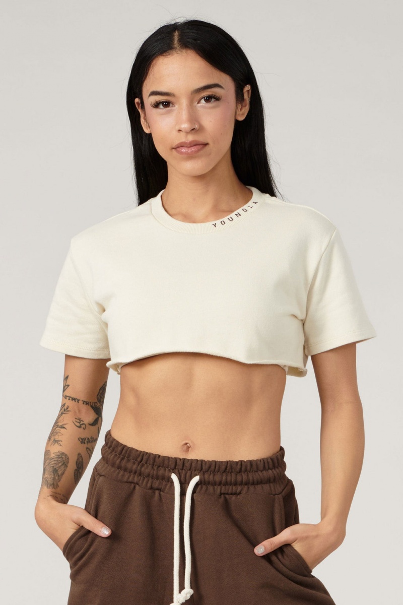 Women\'s YoungLA W407 Super Cropped Tops Cream | 570-VYDQNL