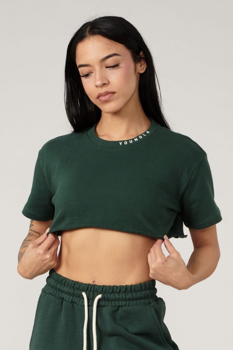 Women\'s YoungLA W407 Super Cropped Tops Green | 908-ETFPLV