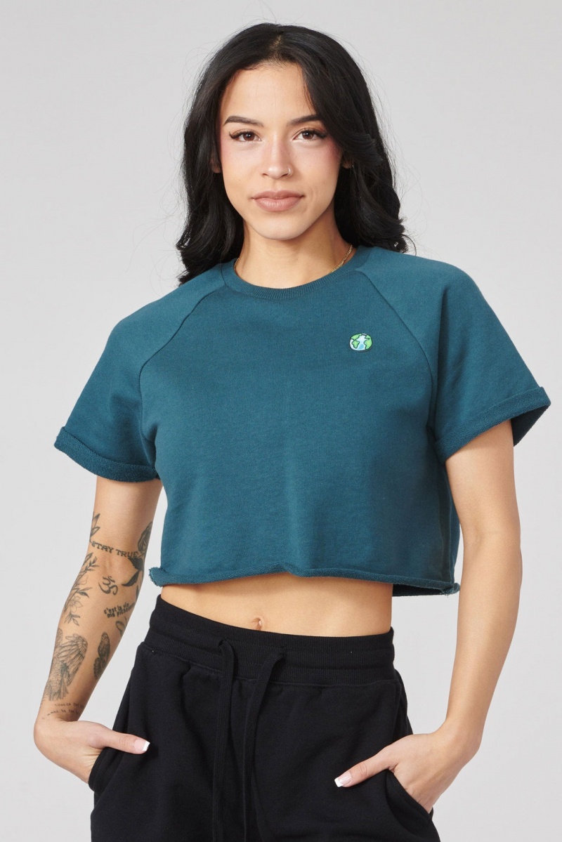 Women\'s YoungLA W411 Raglan Cropped Tops Blue | 047-YZEWXI