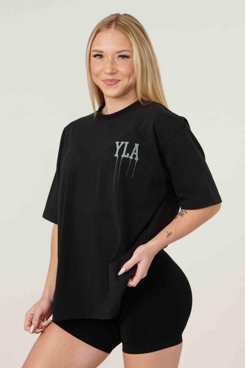 Women's YoungLA W428 - Drip Oversized Tops Black | 842-VFESNQ