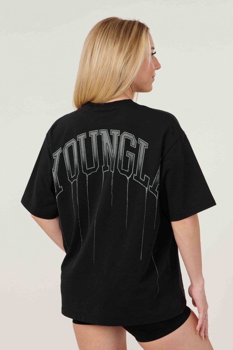 Women\'s YoungLA W428 - Drip Oversized Tops Black | 842-VFESNQ