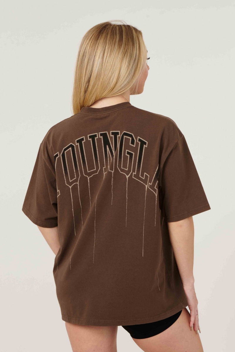 Women\'s YoungLA W428 - Drip Oversized Tops Brown | 156-GMHOYQ