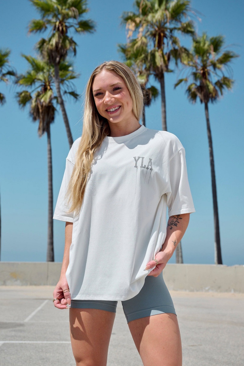 Women's YoungLA W428 - Drip Oversized Tops White | 704-EOMAVL