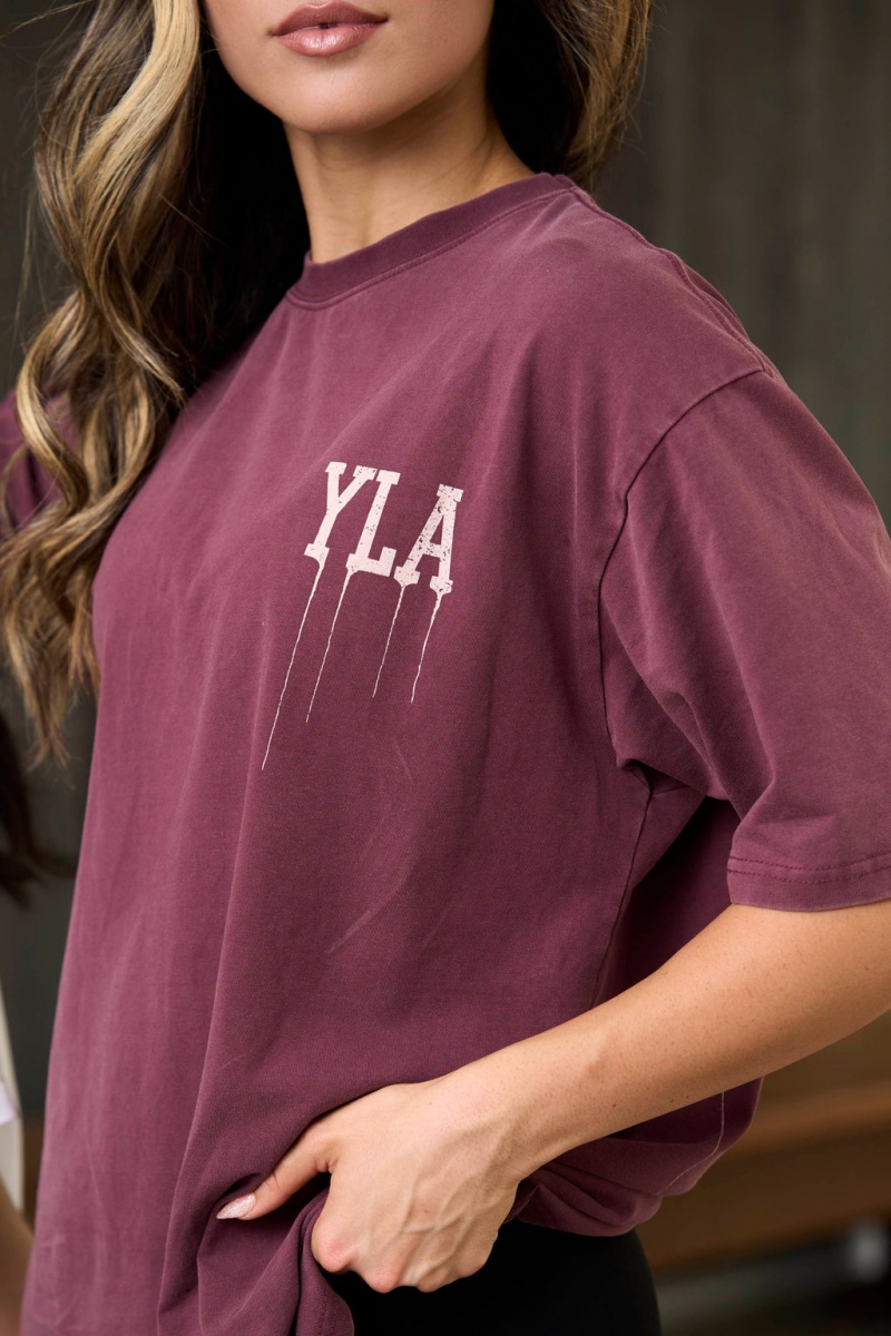 Women's YoungLA W428 - Drip Oversized Tops Burgundy | 946-YXZSDC