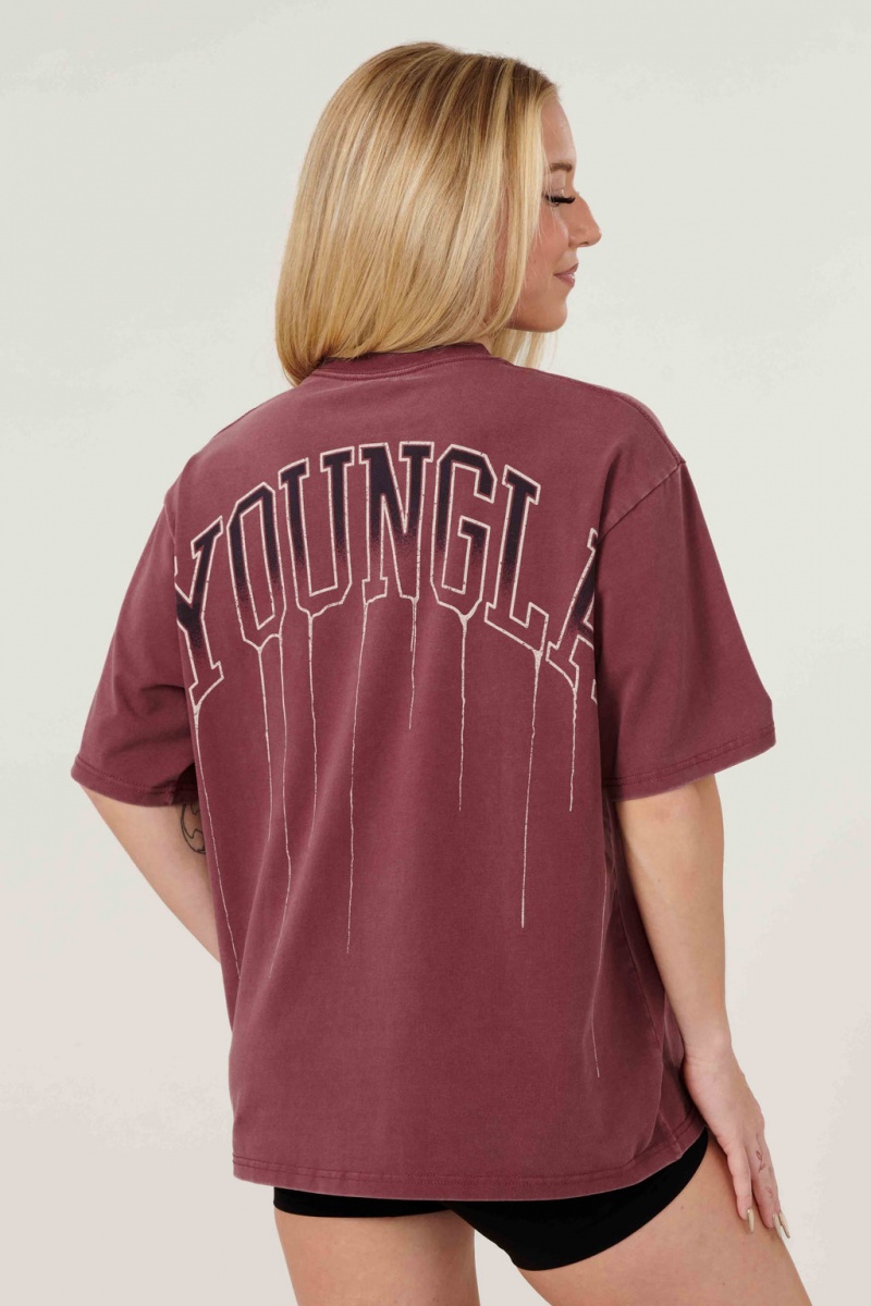 Women\'s YoungLA W428 - Drip Oversized Tops Burgundy | 946-YXZSDC