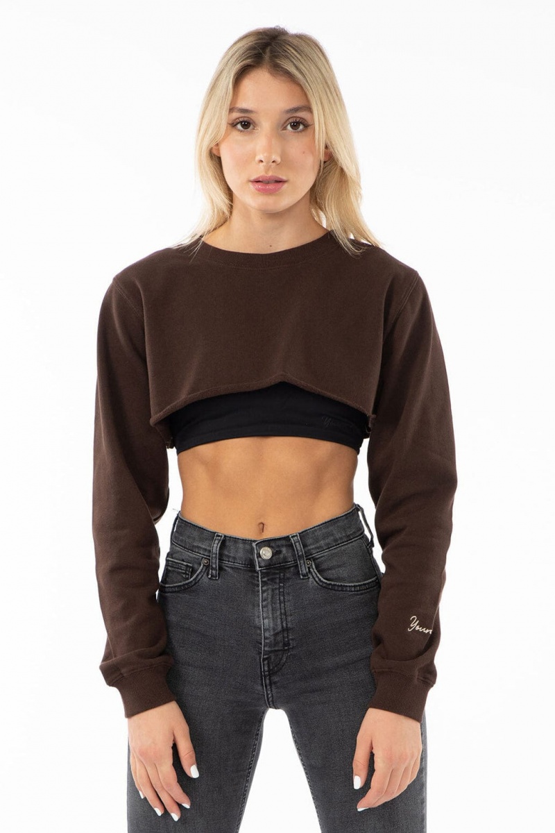 Women\'s YoungLA W501 Super Crop Sweater Brown | 580-RLZXJE