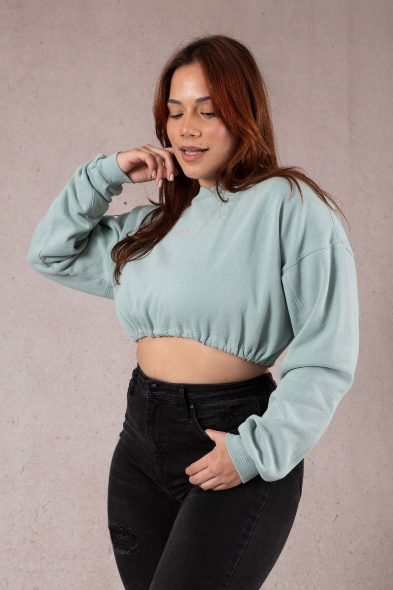 Women\'s YoungLA W507 Scrunch Cropped Sweatshirt Turquoise | 967-RSXBZI