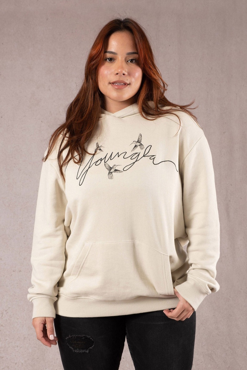 Women\'s YoungLA W509 Hummingbird Oversized Hoodie Cream | 573-DCTHZQ