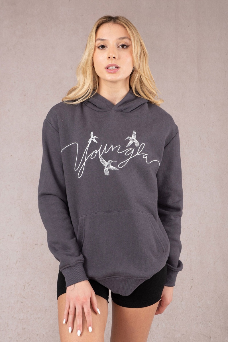 Women\'s YoungLA W509 Hummingbird Oversized Hoodie Dark Grey | 510-DLGPST