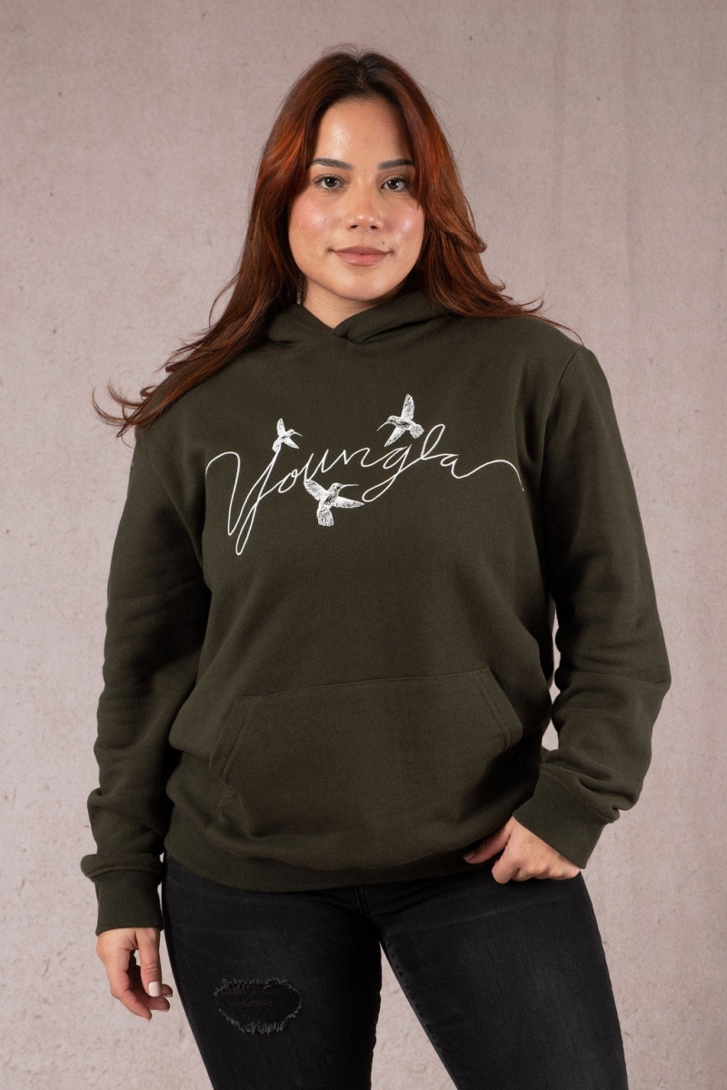 Women\'s YoungLA W509 Hummingbird Oversized Hoodie Dark Olive | 903-ZSABDY